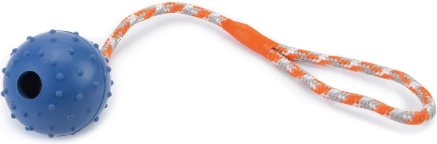 Beeztees hondenspeelgoed bal met bel en koord blauw 30 cm