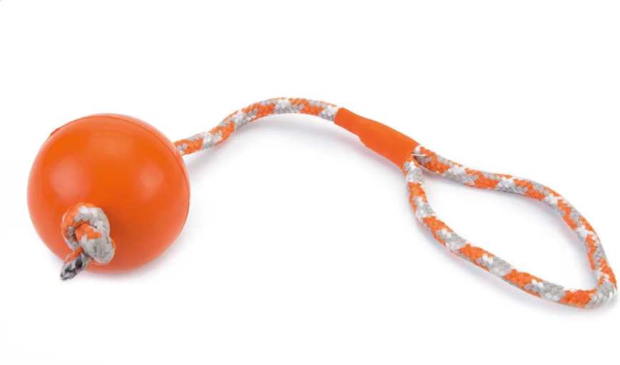 Beeztees hondenspeelgoed bal met koord oranje 30 cm