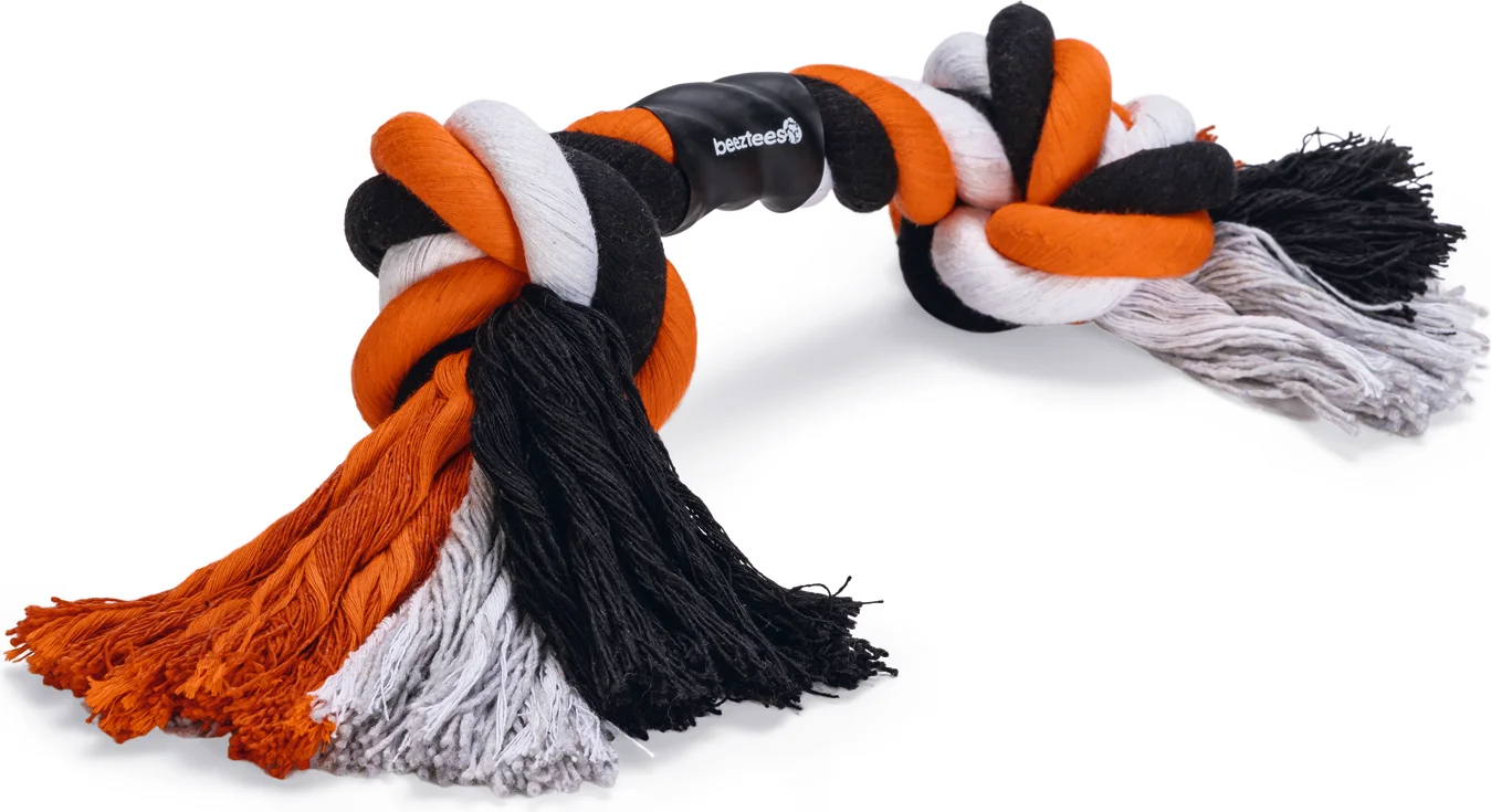 Beeztees flostouw 2 knopen zwart/oranje 40 x 7 x 8,5 cm