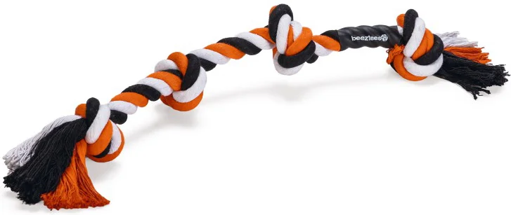 Beeztees flostouw 4 knopen zwart/oranje 40 x 5,5 x 4,5 cm