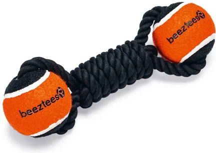 Beeztees hondenspeelgoed flostouw Jef met tennisbal zwart/oranje 22 x 7 x 6,3 cm 195 g