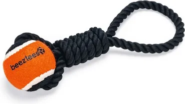 Beeztees hondenspeelgoed flostouw Leira met tennisbal zwart/oranje 30 x 7 x 6,3 cm 135 g