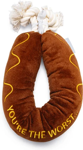 Beeztees knuffel BBQ worst met touw 7 x 7 x 60 cm