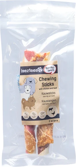 Beeztees kauwstaaf kip/rund 15 cm 2 stuks