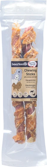 Beeztees kauwstaaf kip/rund 25 cm 2 stuks