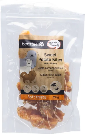 Beeztees natuurlijke snack zoete aardappel met kip bites 200 g
