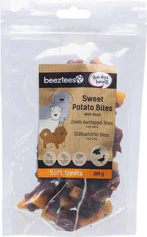 Beeztees natuurlijke snack zoete aardappel met eend bites 200 g