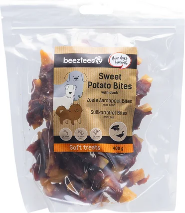 Beeztees natuurlijke snack zoete aardappel met eend bites 400 g