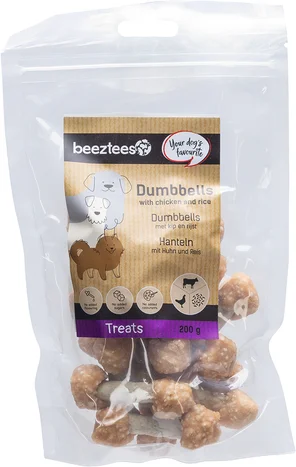 Beeztees natuurlijke snack kip met rijst dumbbells 200 g