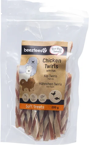 Beeztees natuurlijke snack kip met vis twirls 200 g