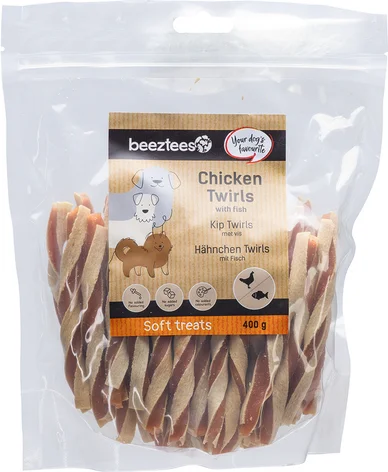 Beeztees natuurlijke snack kip met vis twirls 400 g
