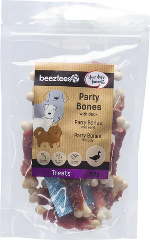 Beeztees natuurlijke snack eend party bones 200 g