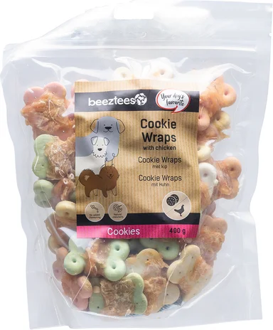 Beeztees natuurlijke snack kip medium cookie wraps 400 g