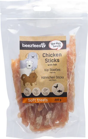 Beeztees natuurlijke snack kip met vis staafjes 200 g