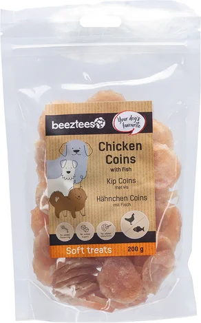Beeztees natuurlijke snack kip met vis coins 200 g