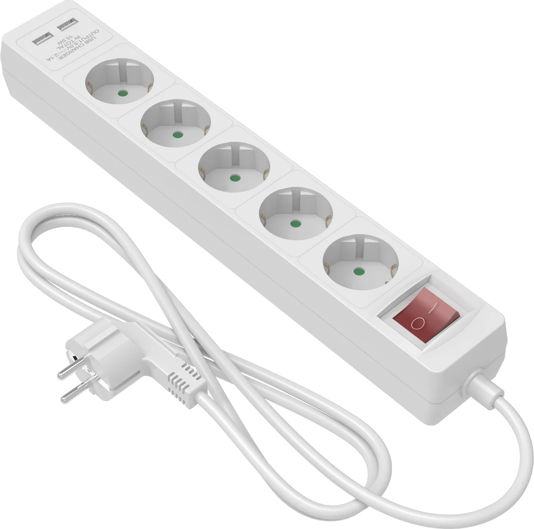 Calex stekkerdoos 5-voudig + 2 USB