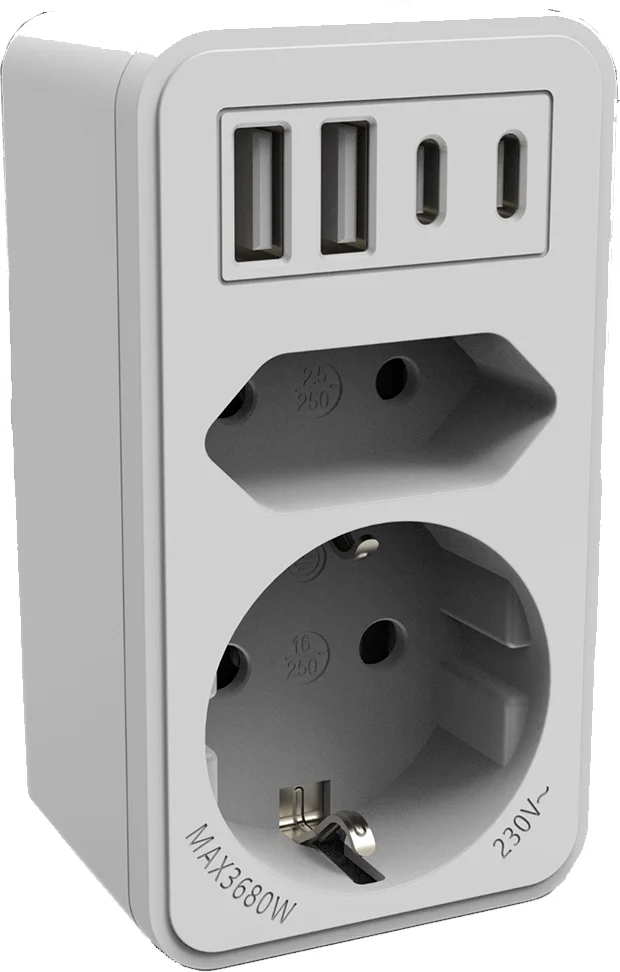 Calex verdeelstekker 2 EU / 2 USB-C / 2 USB-A