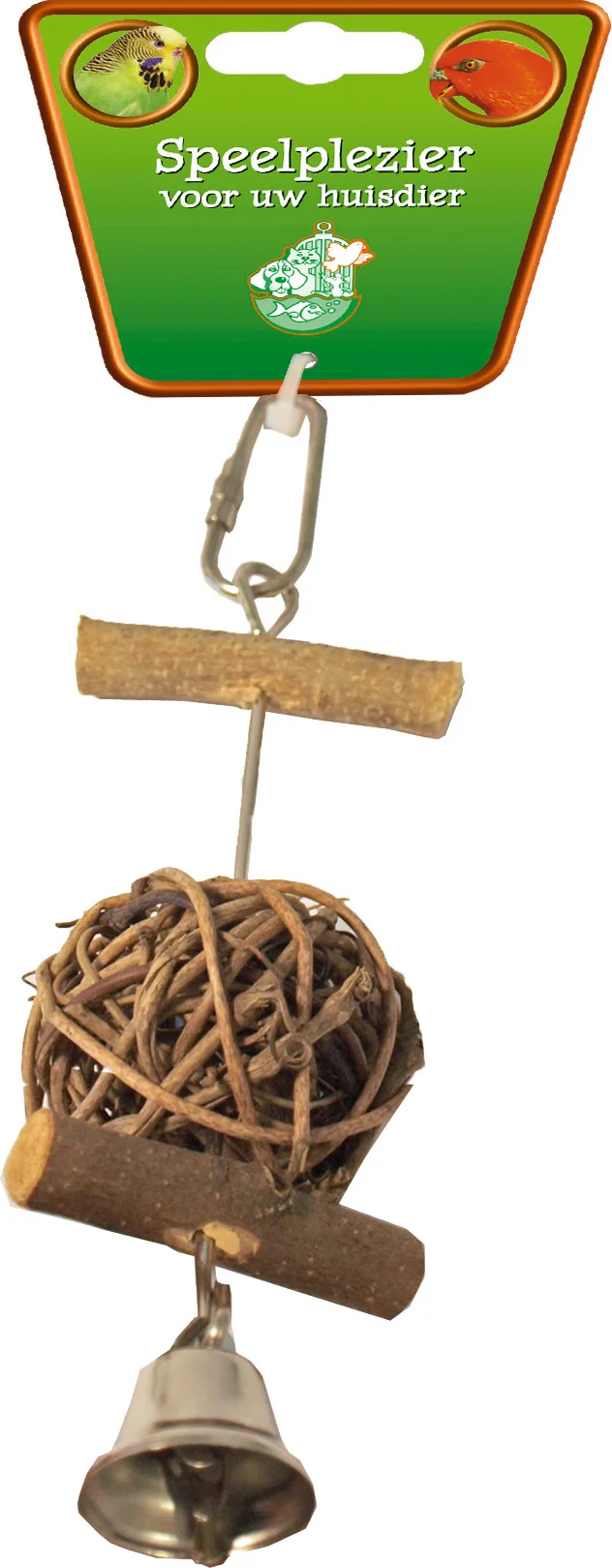 Boon vogel speelgoed stok met bal en bel naturel S 16 cm