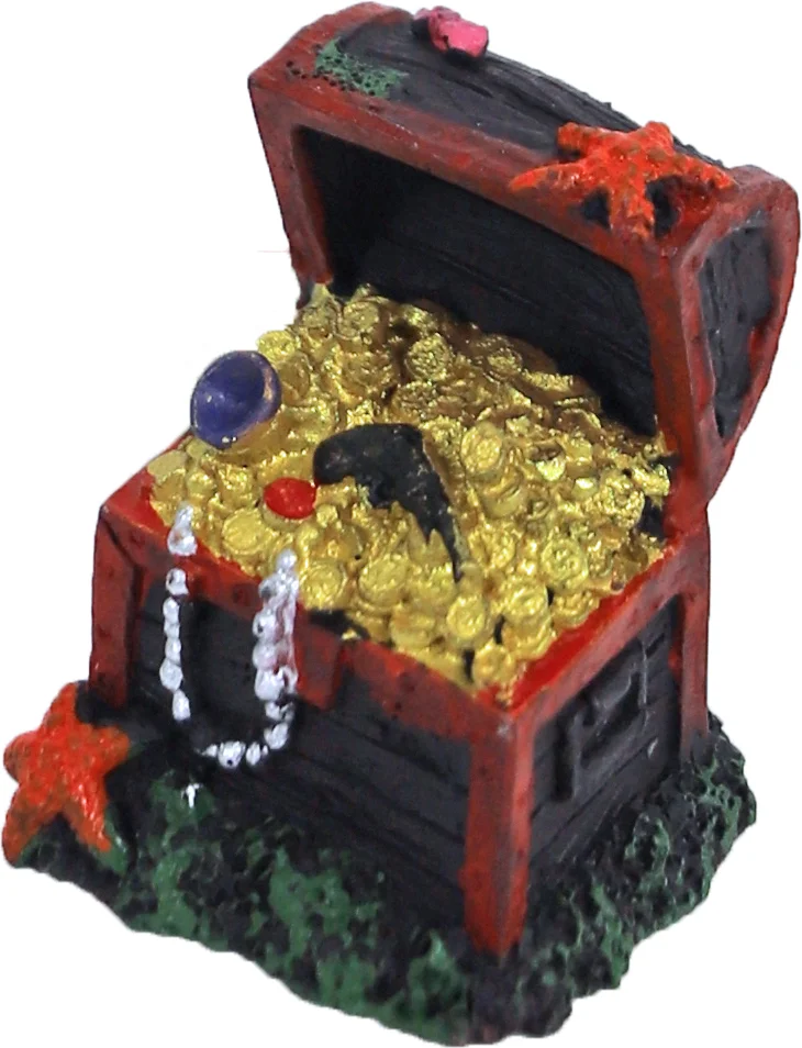 Boon aquarium decoratie mini schatkist zwart / goud 4 x 4 x 5 cm