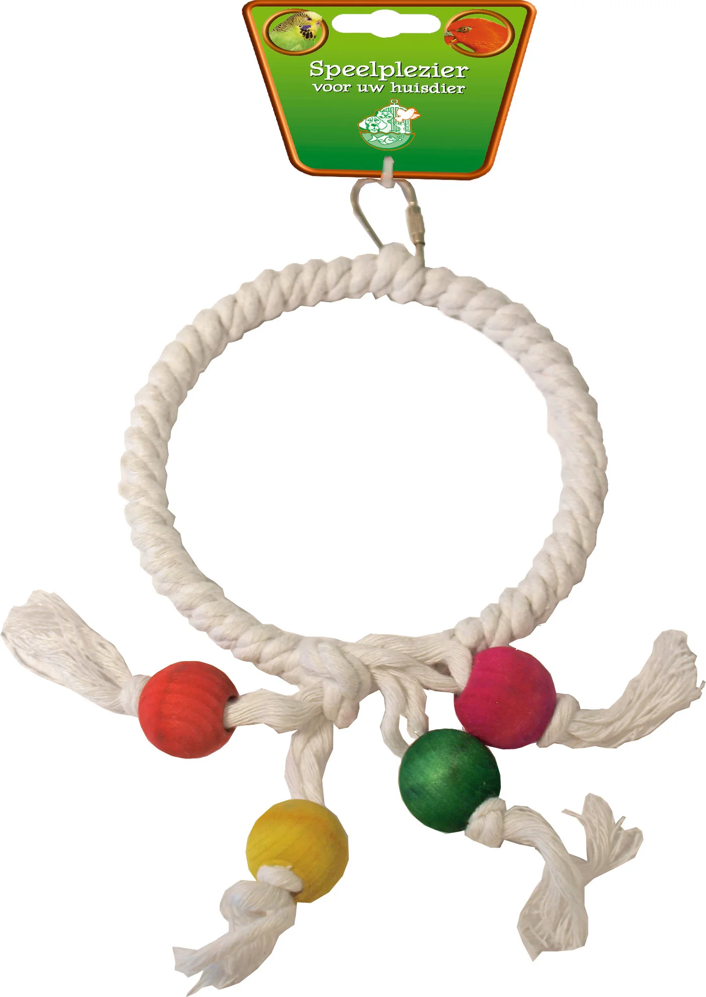 Boon vogel speelgoed ring met houten klos wit D 13 cm