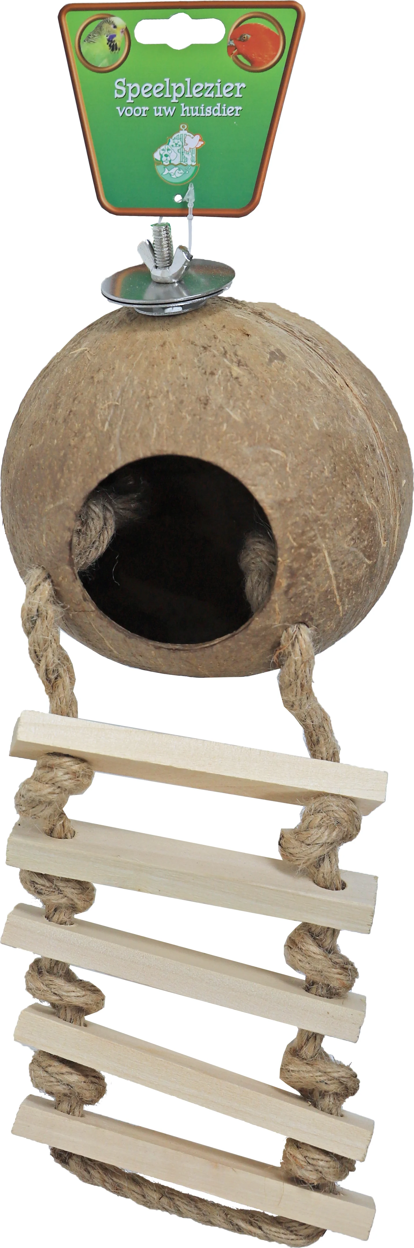 Boon vogel speelgoed kokosnoot met touwladder H 54 cm