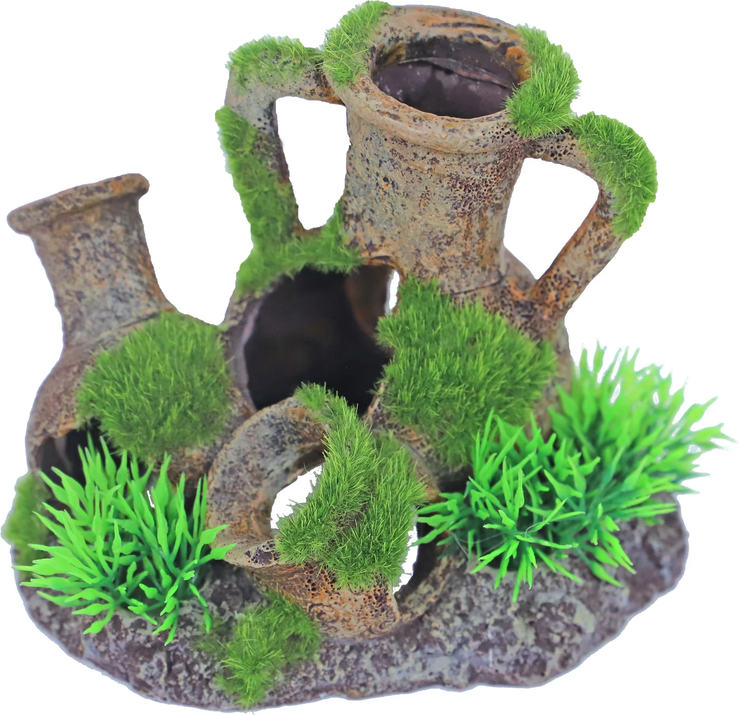 Boon aquarium decoratie amfora met gras en mos multi 12,5 x 9,5 x 10cm