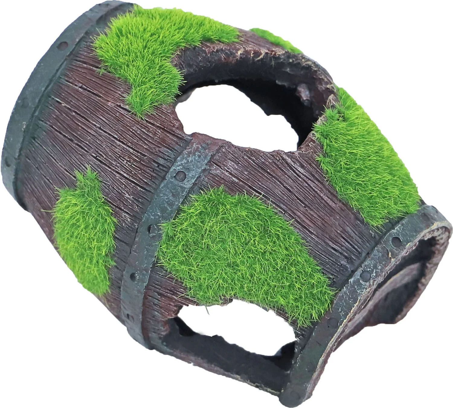 Boon aquarium decoratie ton met gaten en mos multi D 11,5 H 15,5 cm