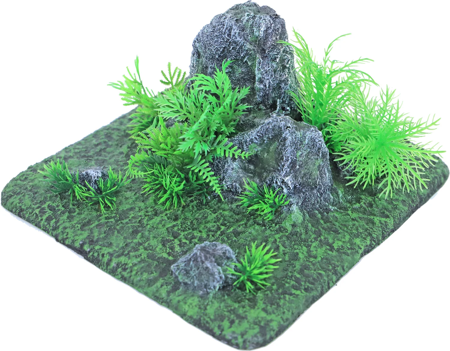 Boon aquarium decoratie landschap met rots en planten groen / grijs 23,5 x 23,7 x 11,5 cm