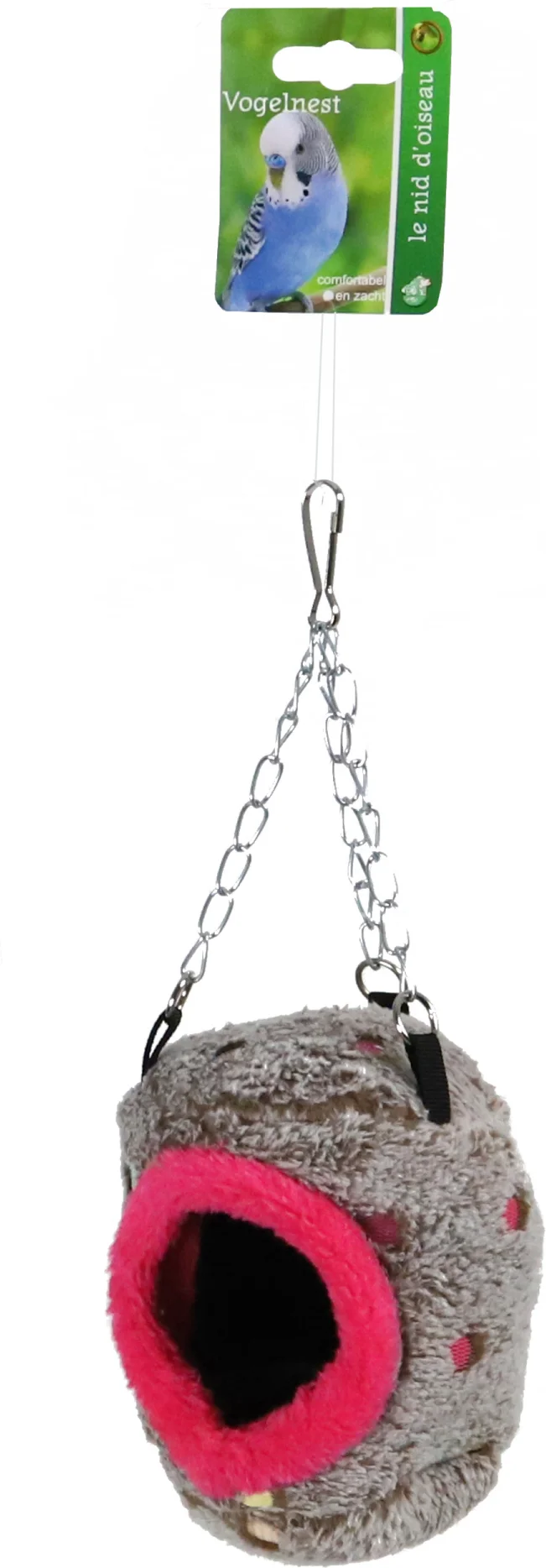 Boon binnenvogel nest pluche grijs/fuchsia 13 x 9,5 x 27 cm