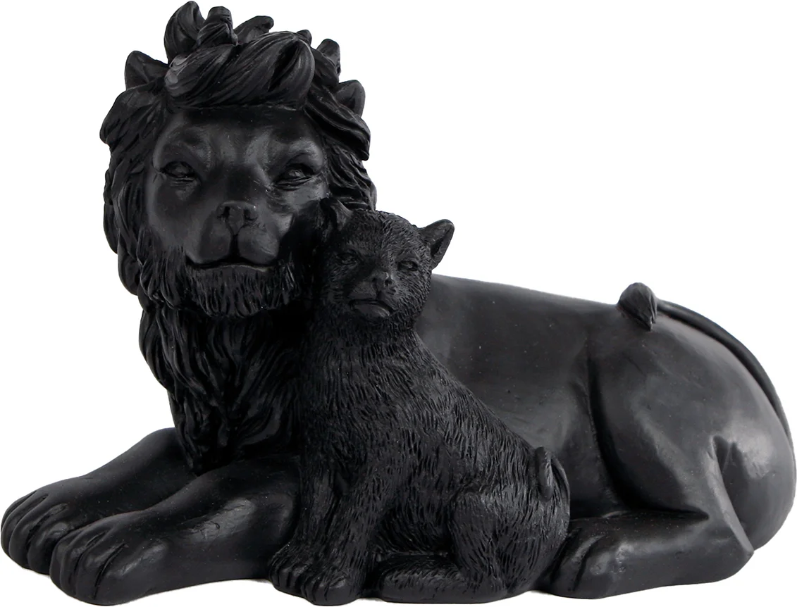 beeld Lion with cub zwart 13 x 9 x 15 cm