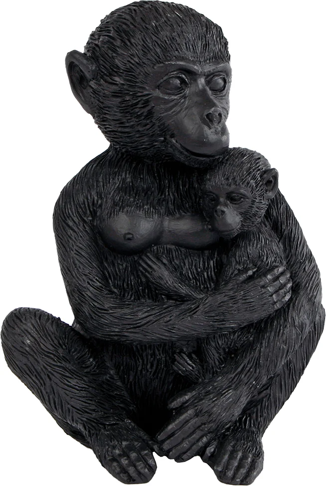 beeld Monkey with cub zwart 13 x 9 x 15 cm