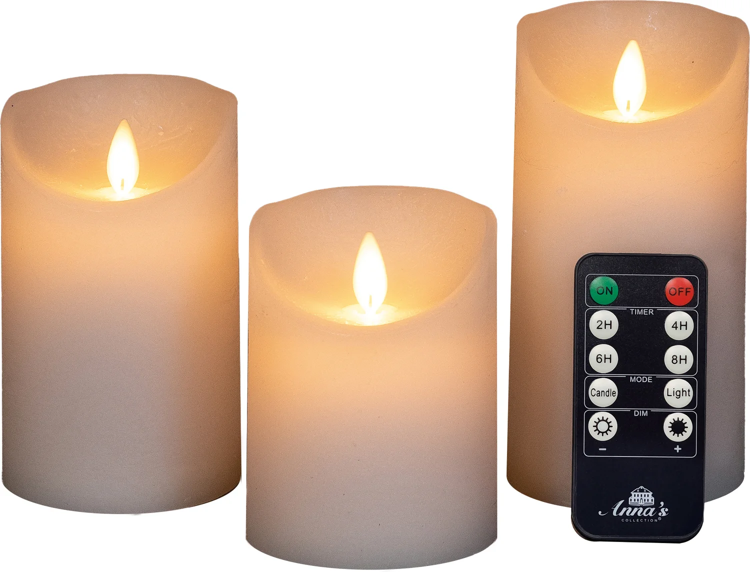 Anna's Collection LED stompkaars met timer Rustiek wit D 7,5 H 10 / 12,5 / 15 cm 3 stuks