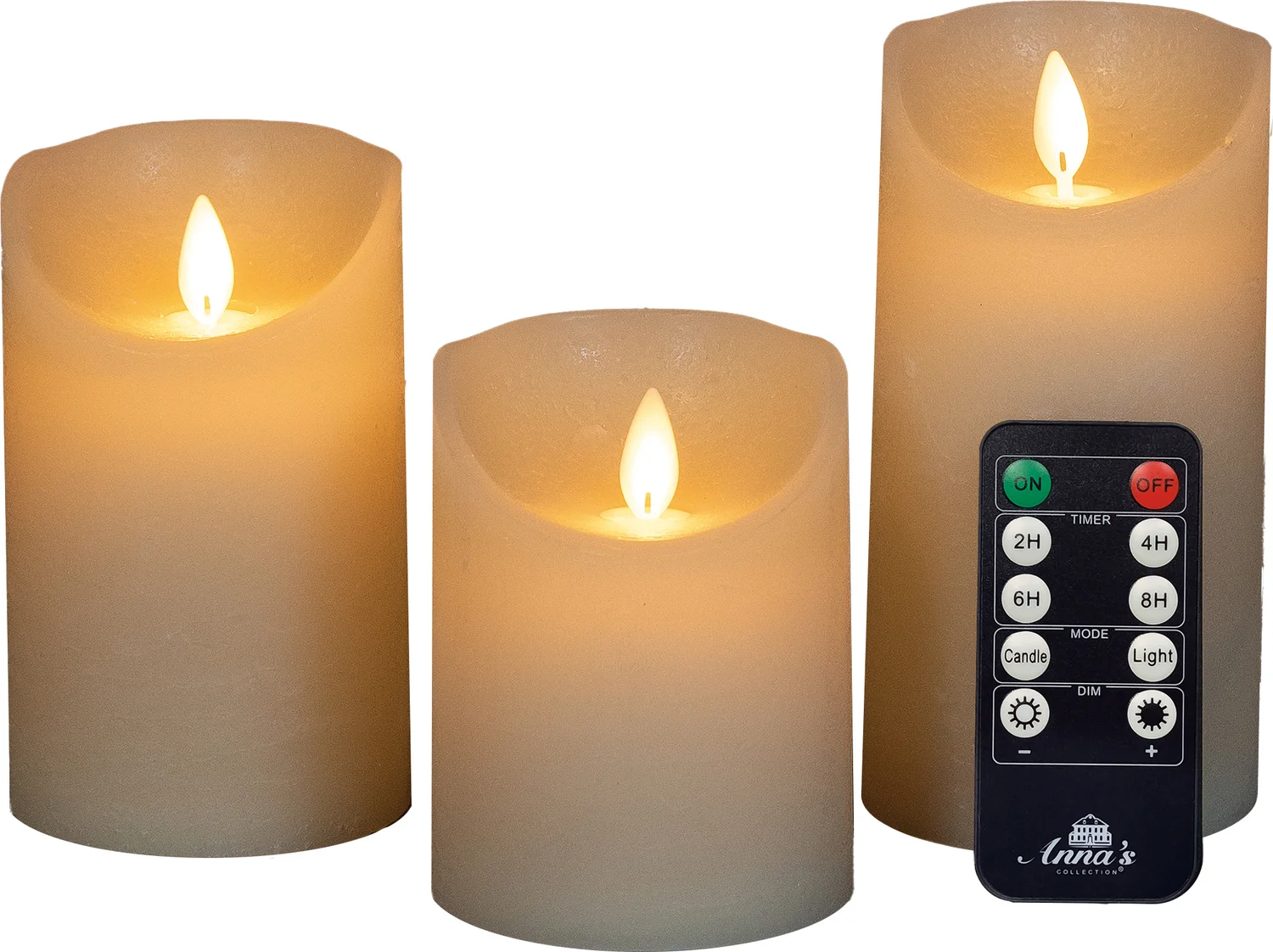 Anna's Collection LED stompkaars met timer Rustiek crème D 7,5 H 10 / 12, 5 / 15 cm 3 stuks
