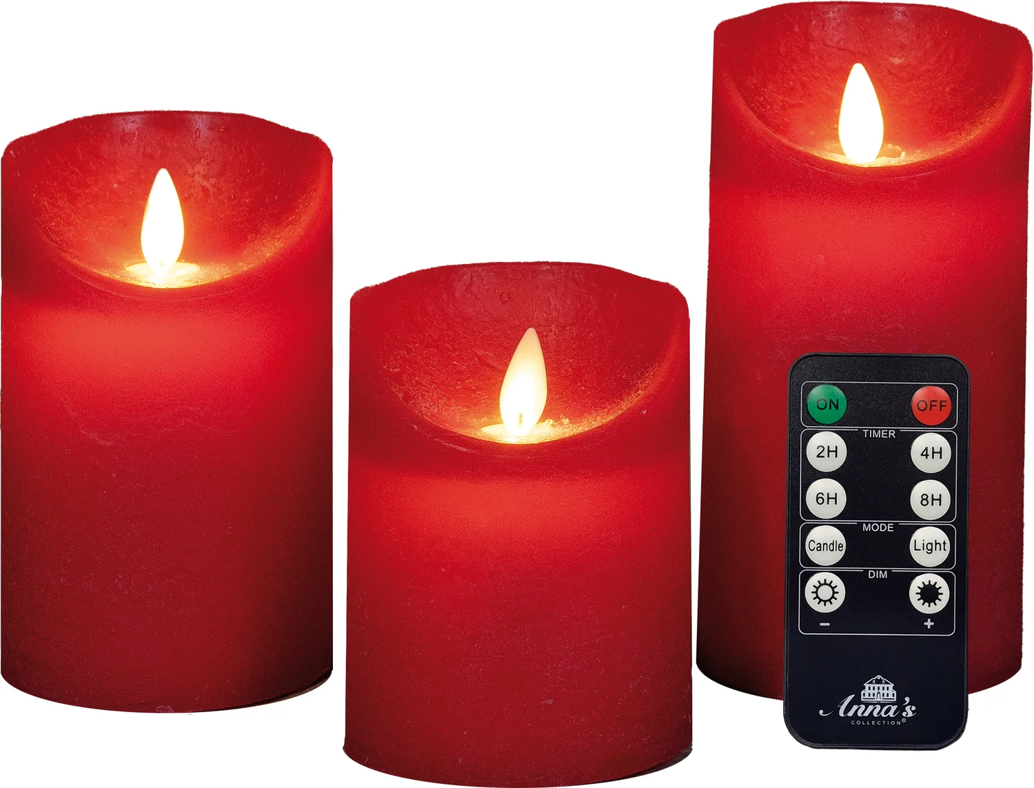 Anna's Collection LED stompkaars Rustiek rood D 7,5 H 10 / 12,5 / 15 cm 3 stuks