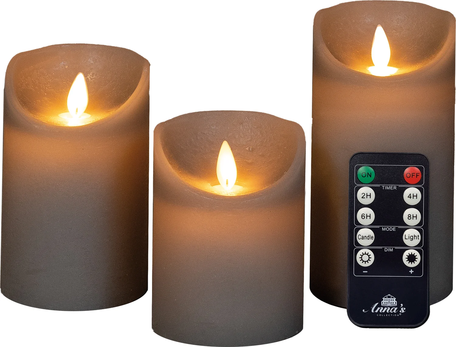 Anna's Collection LED stompkaars Rustiek taupe D 7,5 H 10 / 12,5 / 15 cm 3 stuks