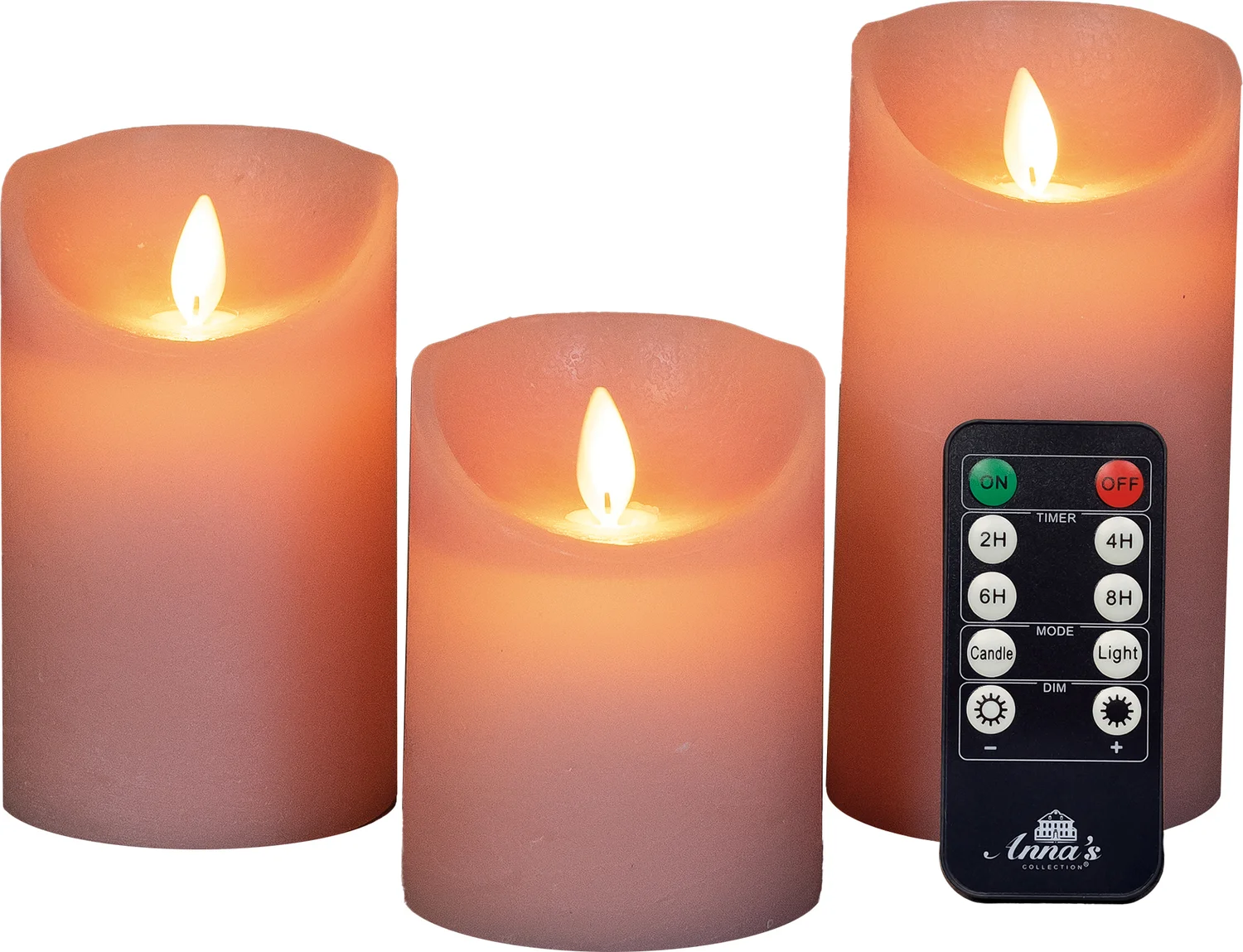 Anna's Collection LED stompkaars Rustiek roze D 7,5 H 10 / 12,5 / 15 cm 3 stuks