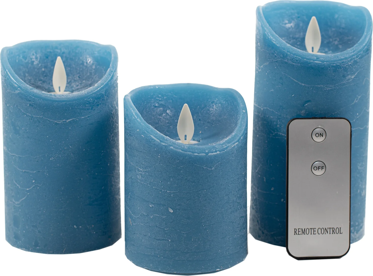 Anna's Collection LED stompkaars Rustiek blauw D 7,5 H 10 / 12,5 / 15 cm 3 stuks