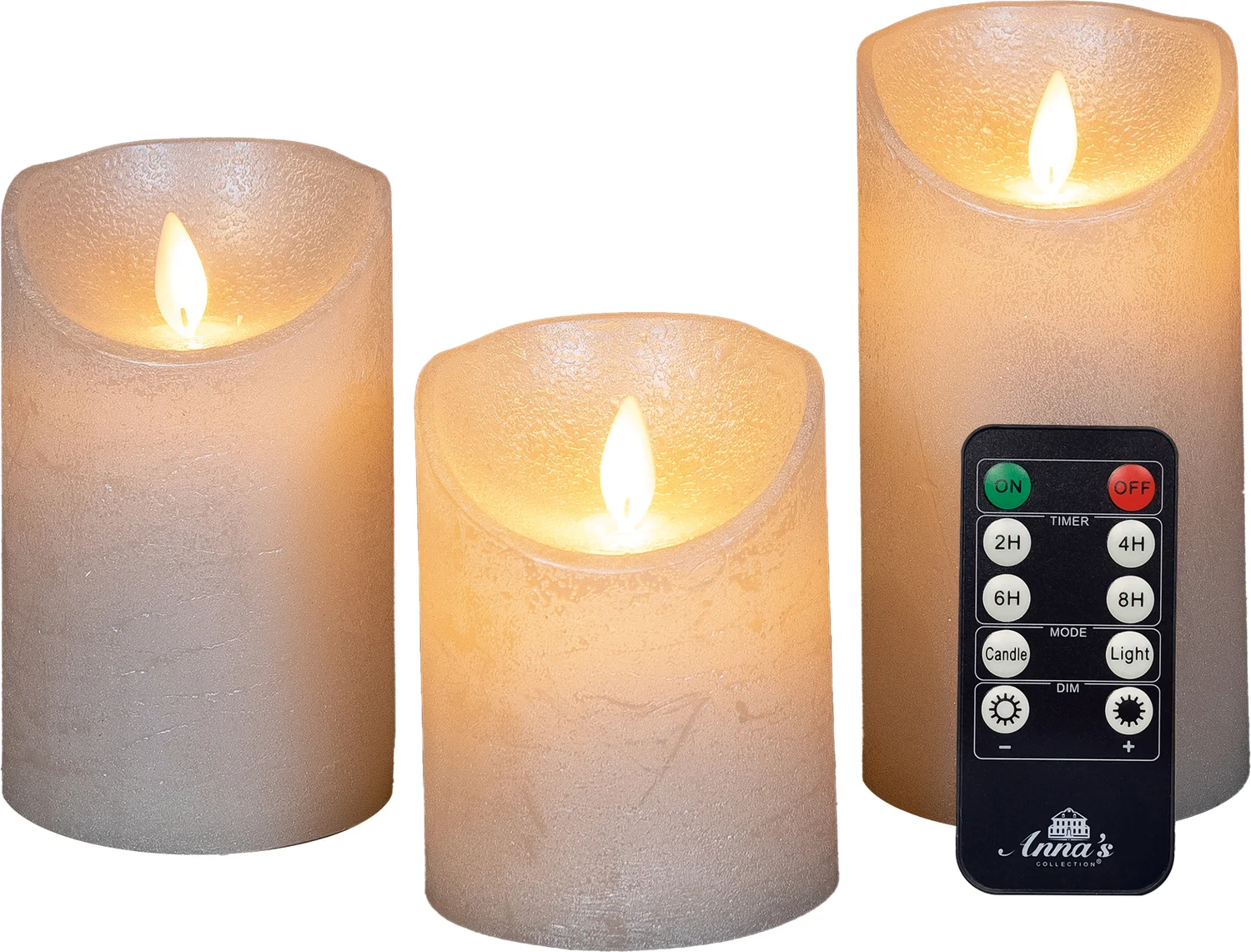 Anna's Collection LED stompkaars Rustiek parel D 7,5 H 10 / 12,5 / 15 cm 3 stuks