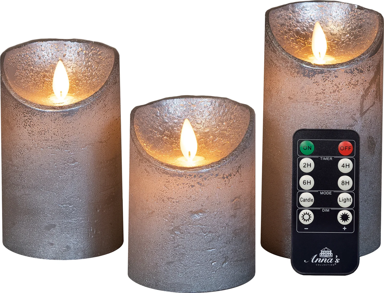 Anna's Collection LED stompkaars Rustiek zilver D 7,5 H 10 / 12,5 / 15 cm 3 stuks
