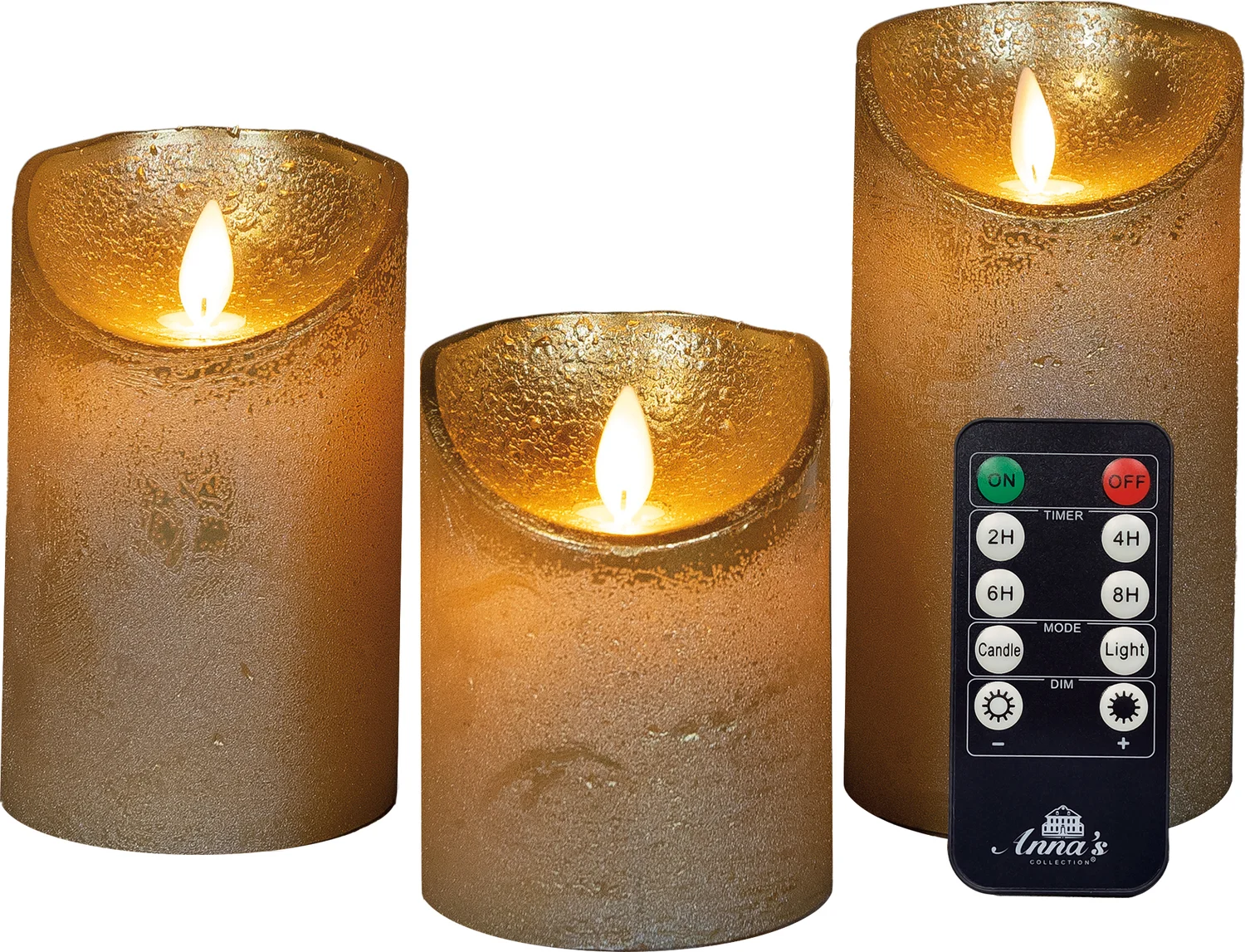 Anna's Collection LED stompkaars Rustiek goud D 7,5 H 10 / 12,5 / 15 cm 3 stuks