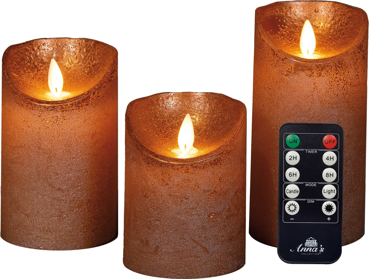 Anna's Collection LED stompkaars Rustiek koper D 7,5 H 10 / 12,5 / 15 cm 3 stuks
