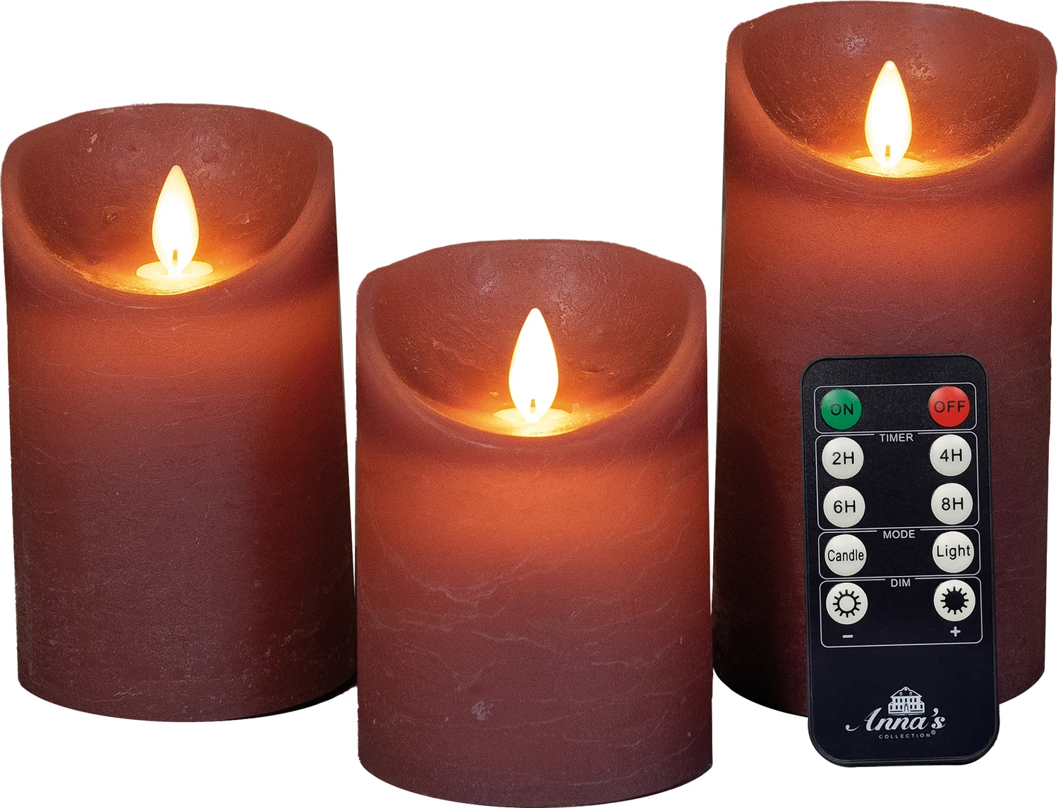 Anna's Collection LED stompkaars Rustiek oud roze D 7,5 H 10 / 12,5 / 15 cm 3 stuks