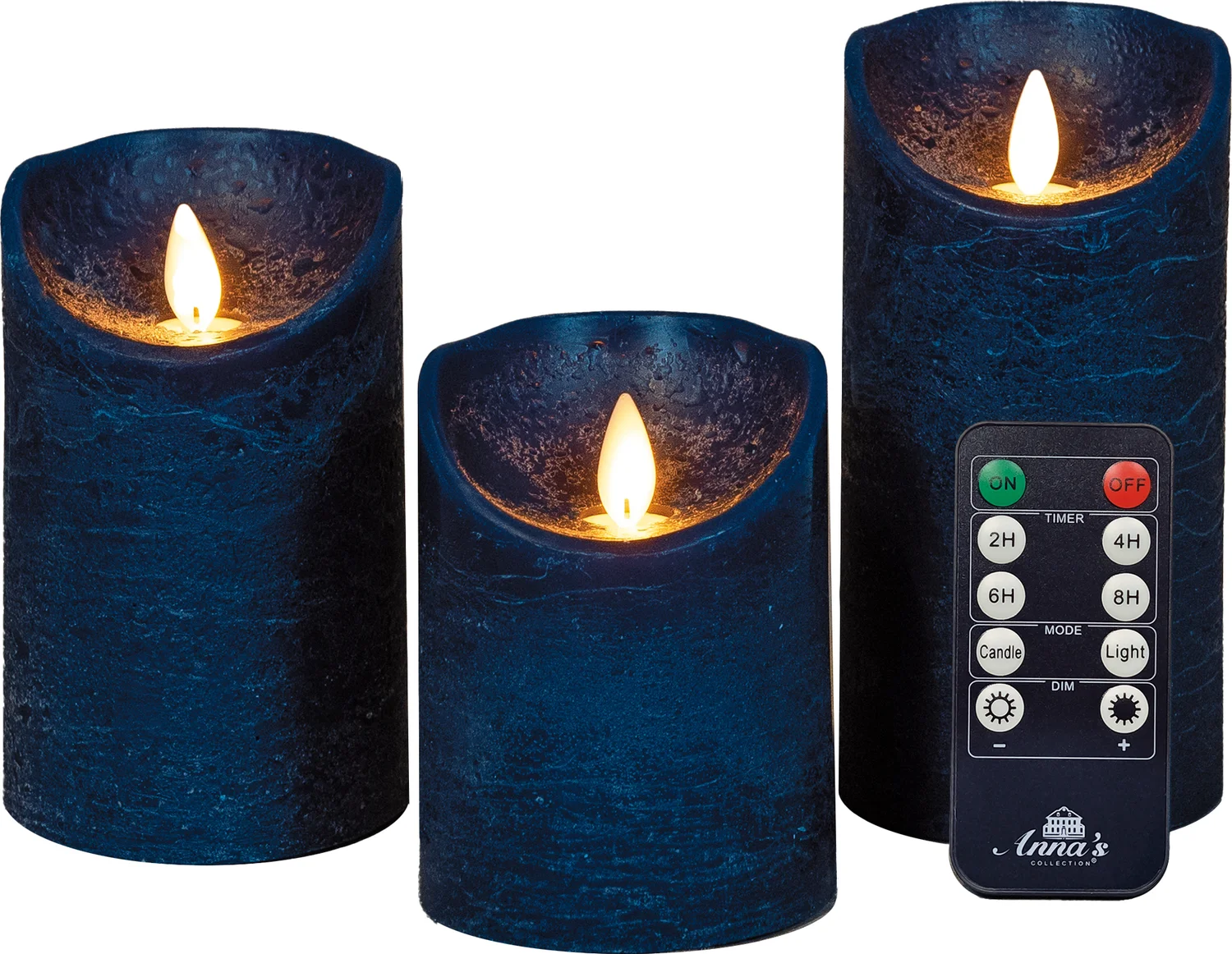 Anna's Collection LED stompkaars Rustiek donker blauw D 7,5 H 10 / 12,5 / 15 cm 3 stuks