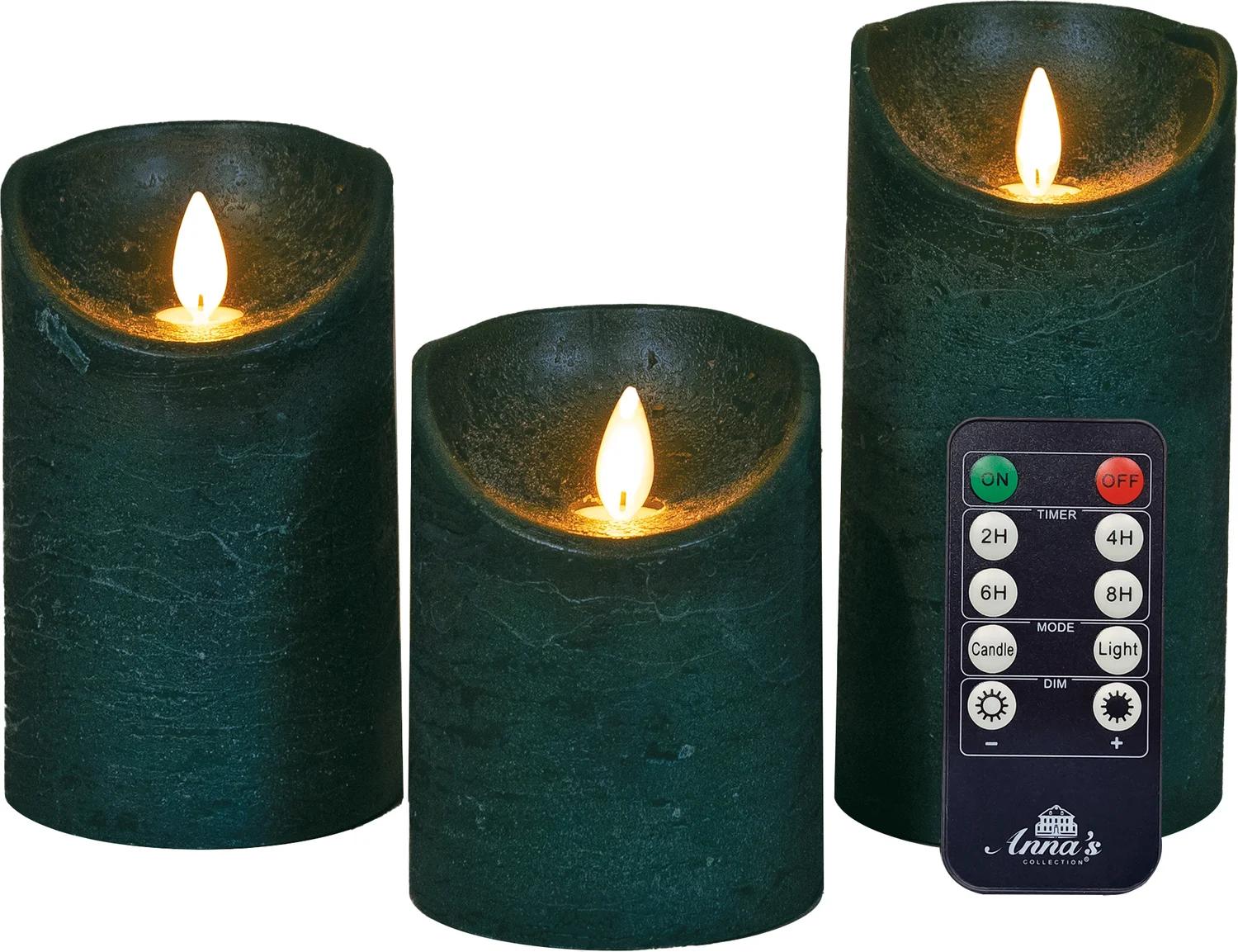 Anna's Collection LED stompkaars Rustiek groen D 7,5 H 10 / 12,5 / 15 cm 3 stuks