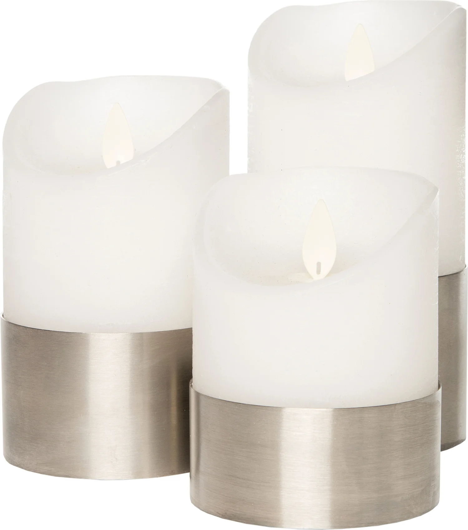 Anna's Collection LED stompkaars met afstandsbediening wit / zilver D 7,5 H 10 / 12,5 / 15 cm 3 stuks