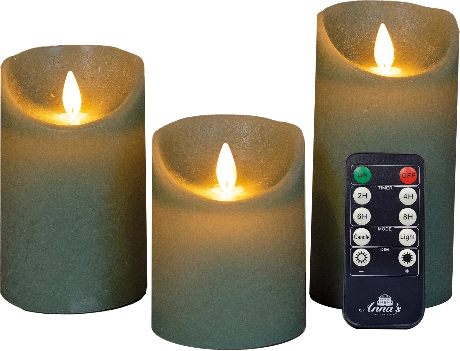 Anna's Collection LED stompkaars groen D 7,5 H 10 / 12,5 / 15 cm 3 stuks