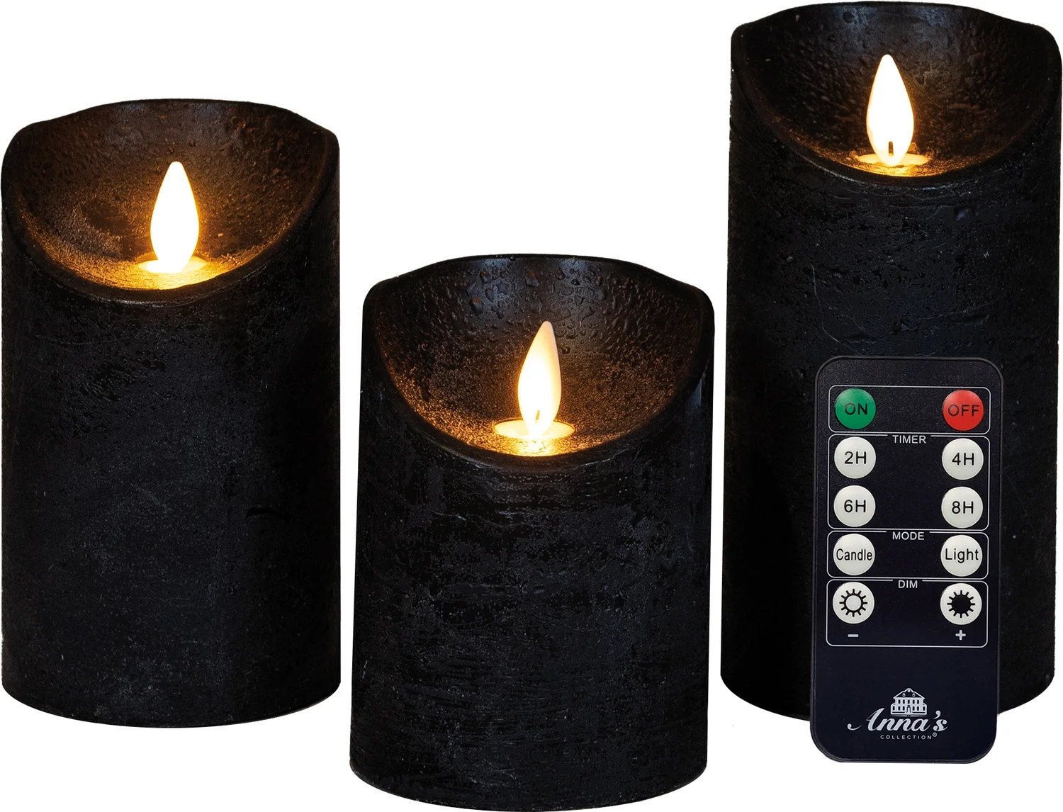 Anna's Collection LED stompkaars Rustiek zwart D 7,5 H 10 / 12, 5 / 15 cm 3 stuks