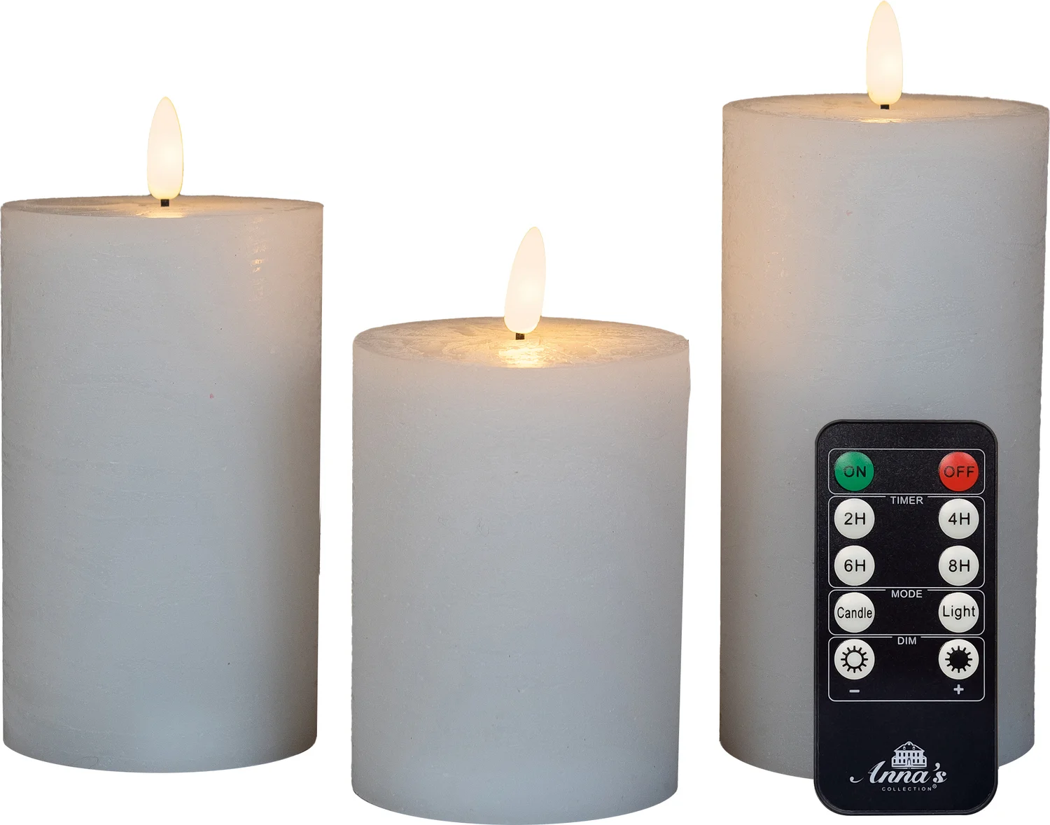 Anna's Collection LED stompkaars met afstandsbediening Majon wit D 7,5 H 10 / 12, 5 / 15 cm 3 stuks