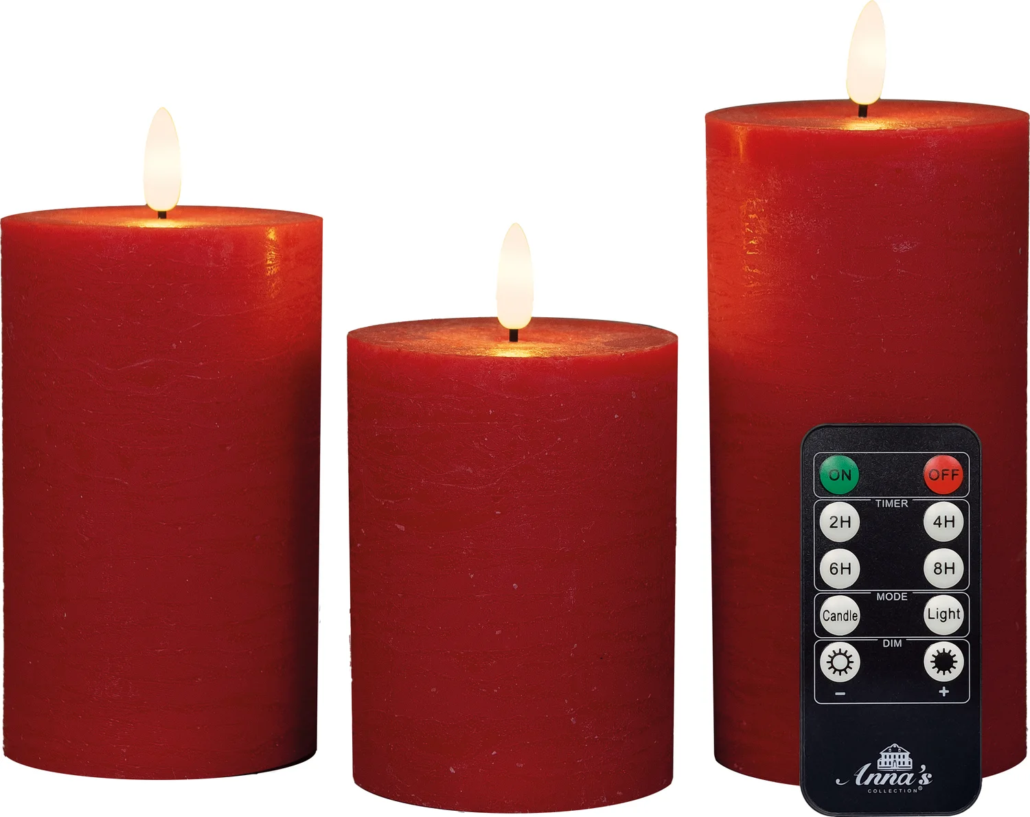 Anna's Collection LED stompkaars met afstandsbediening Majon rood D 7,5 H 10 / 12, 5 / 15 cm 3 stuks