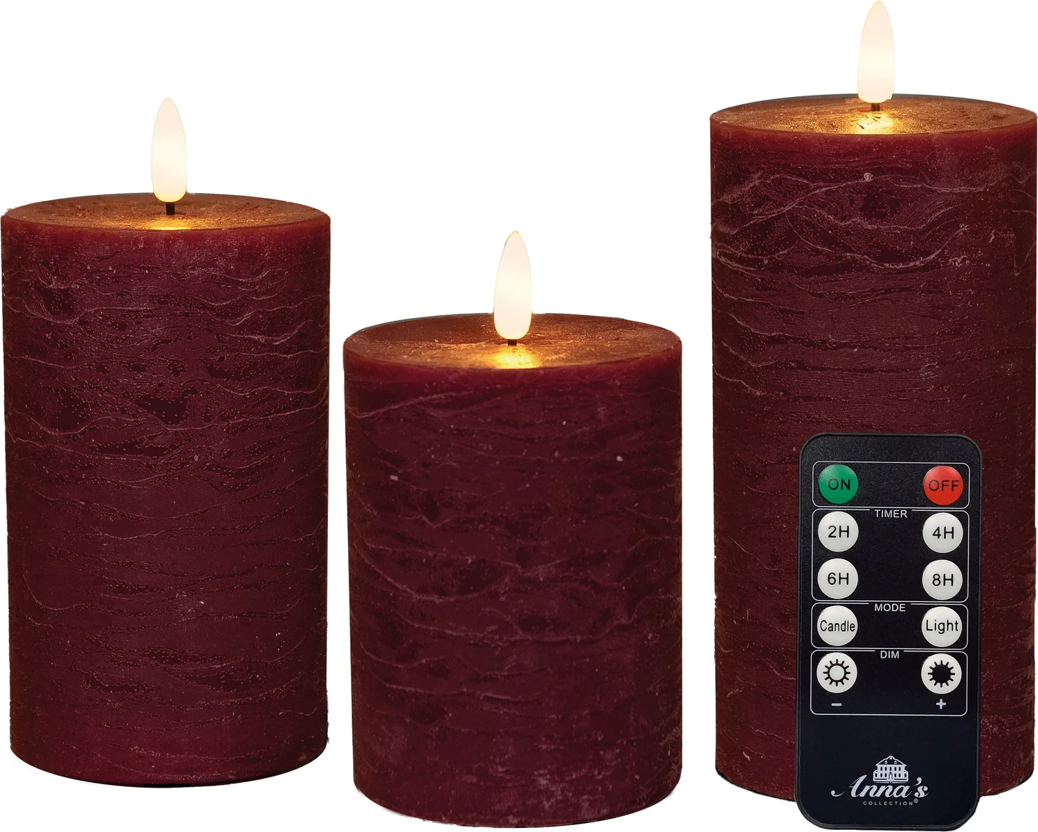 Anna's Collection LED stompkaars Majon rood D 7,5 H 10 / 12, 5 / 15 cm 3 stuks